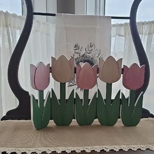 Wooden Tulip Decor in Pink and Green